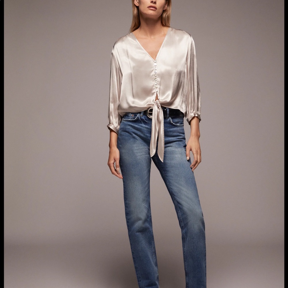 Zara Knotted Satin Effect Blouse